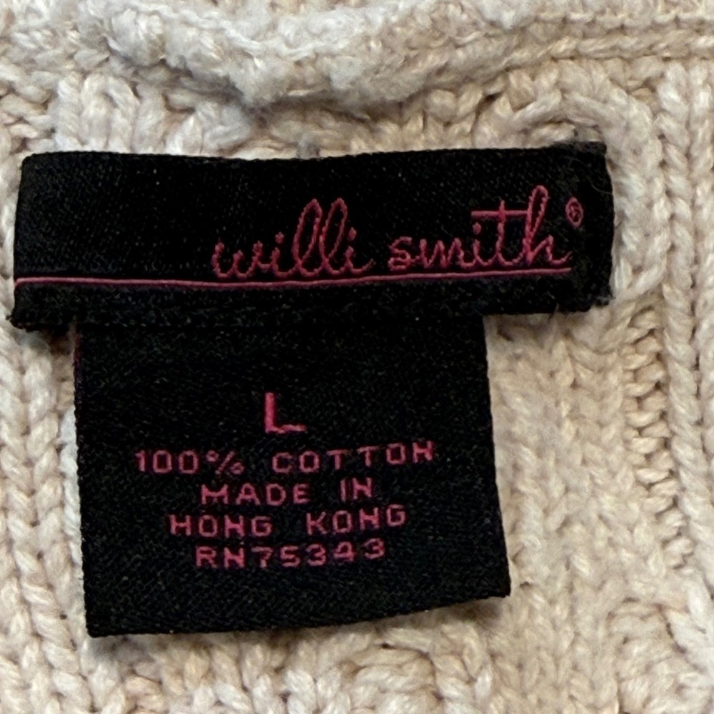 Willi Smith Shall Neck Chunky Cable Knit Cream Coastal Sweater Women Large - Picture 8 of 12
